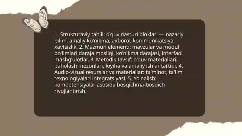 Boshlang'ich sinf texnologiya fani DTS tahlili va o'quv fan dasturlarining mazmuni va ularning tahlili (1-4 sinflar kesimida) 4