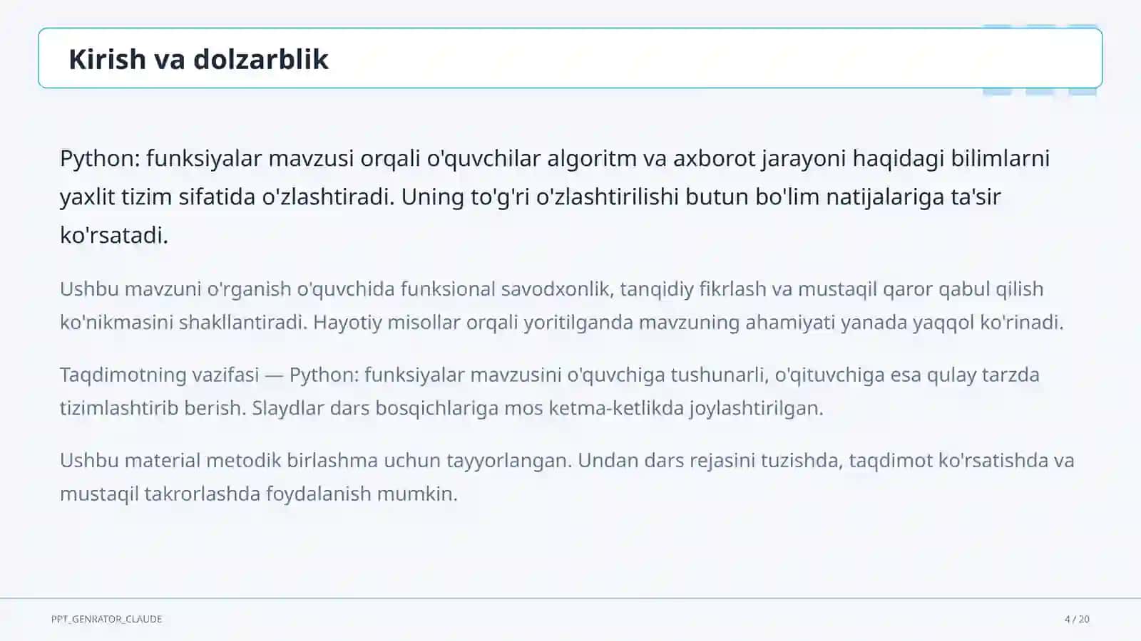 Python: funksiyalar (9-sinf) 4
