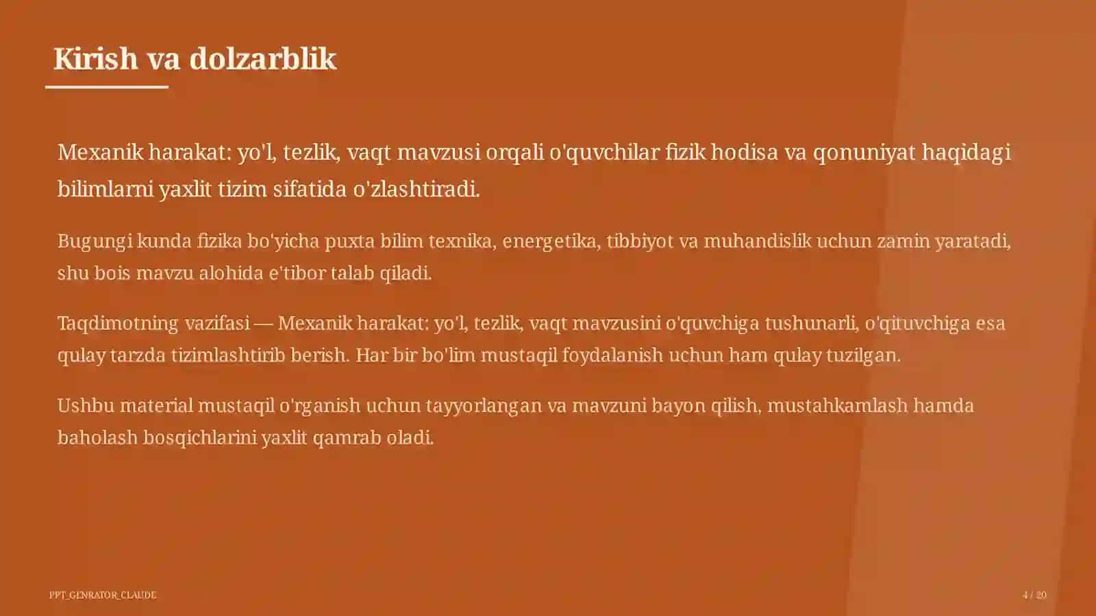 Mexanik harakat: yo'l, tezlik, vaqt (6-sinf) 4