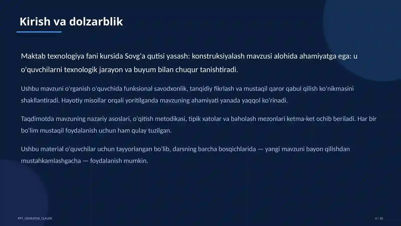 Texnologiya (1– 11) — o'quvchilar uchun 4