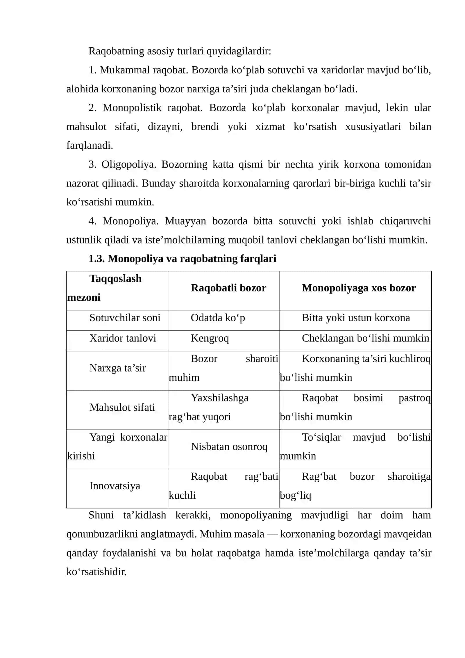 IQTISODIYOTDA MONOPOLIZMGA QARSHI SIYOSAT VA RAQOBATNI RIVOJLANTIRISH MAVZUSIDA IJTIMOIY SO‘ROVNOMA (ANKETA) TUZISH 4