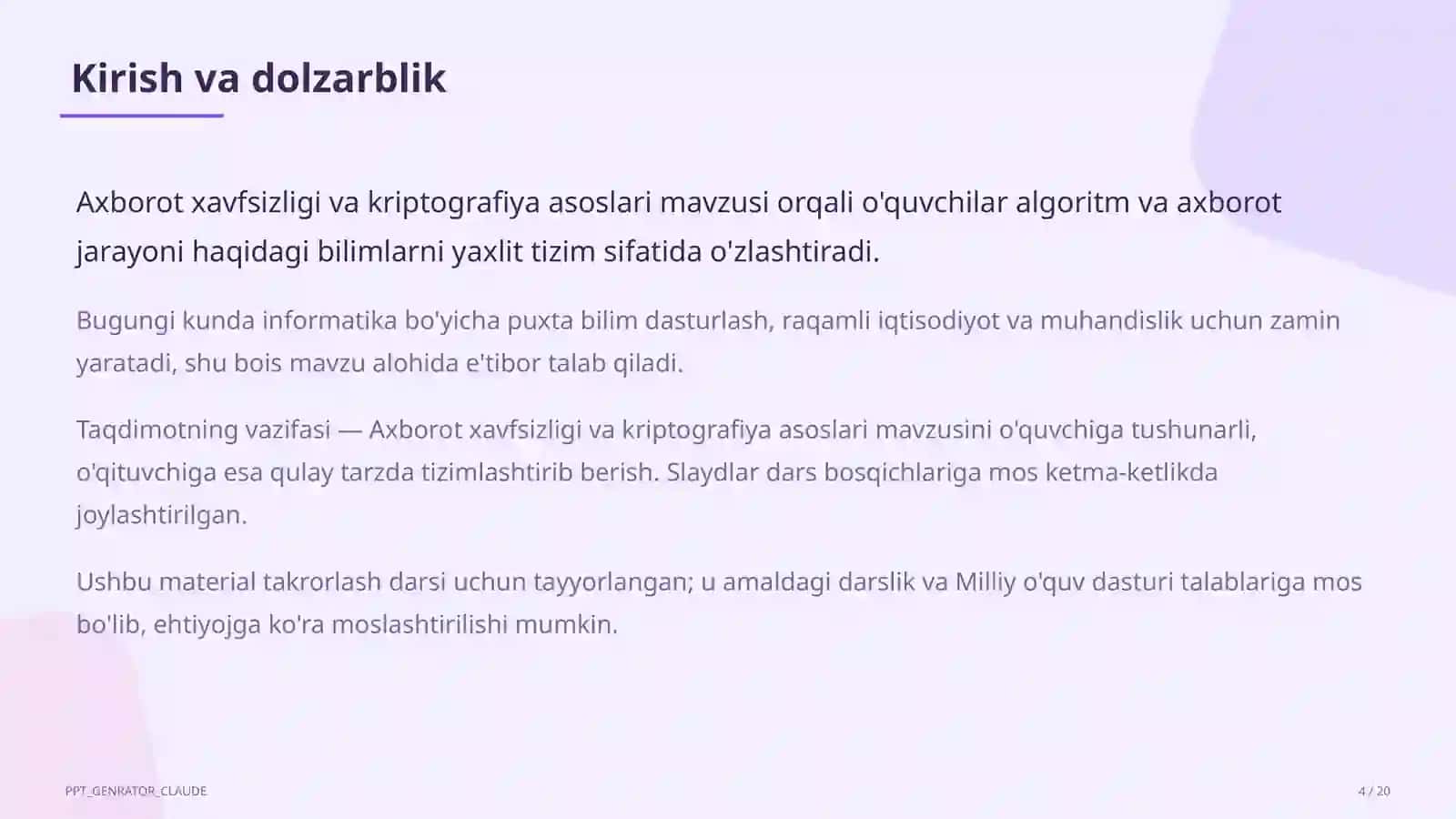 Axborot xavfsizligi va kriptografiya asoslari (10-sinf) 4
