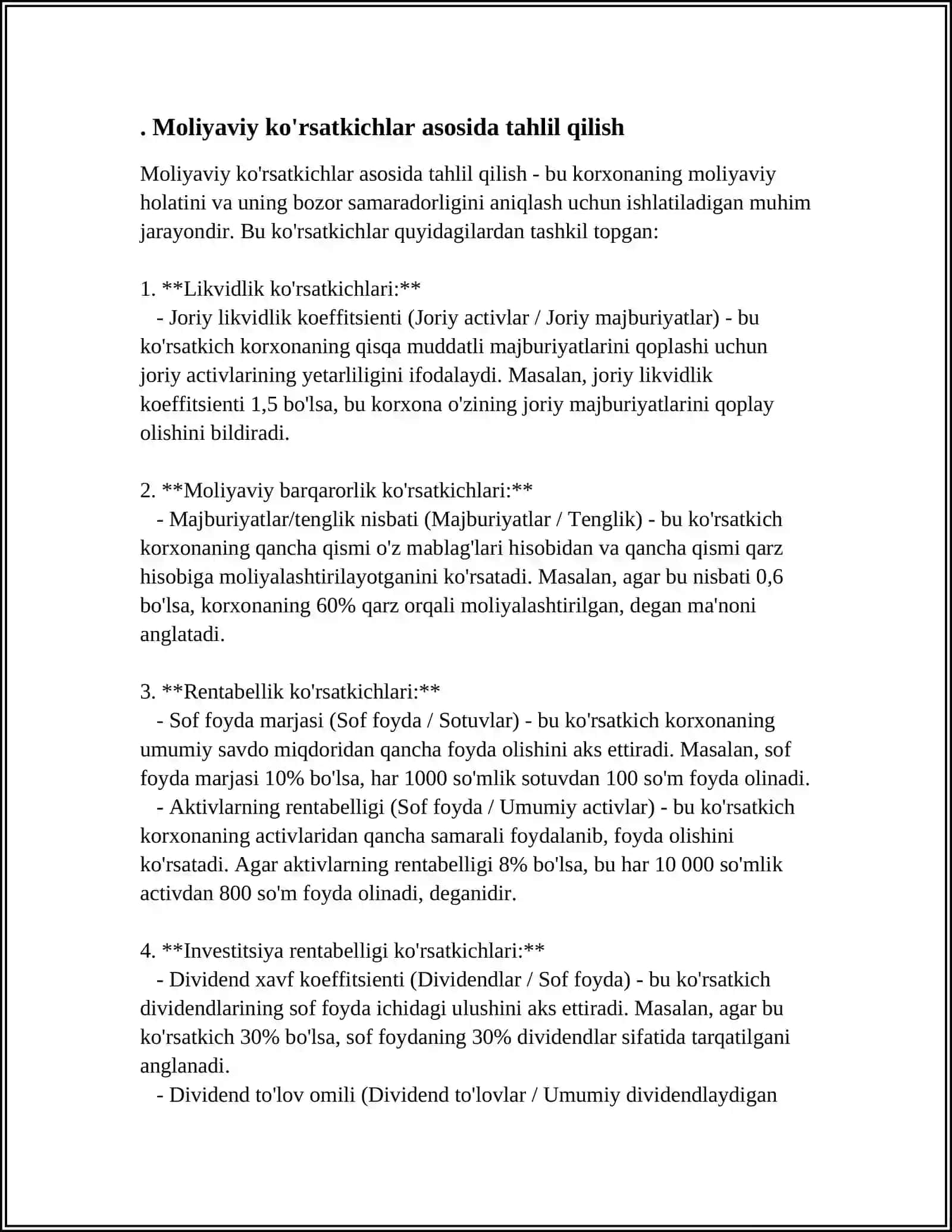 Moliyaviy ko'rsatkichlar asosida tahlil qilish 4