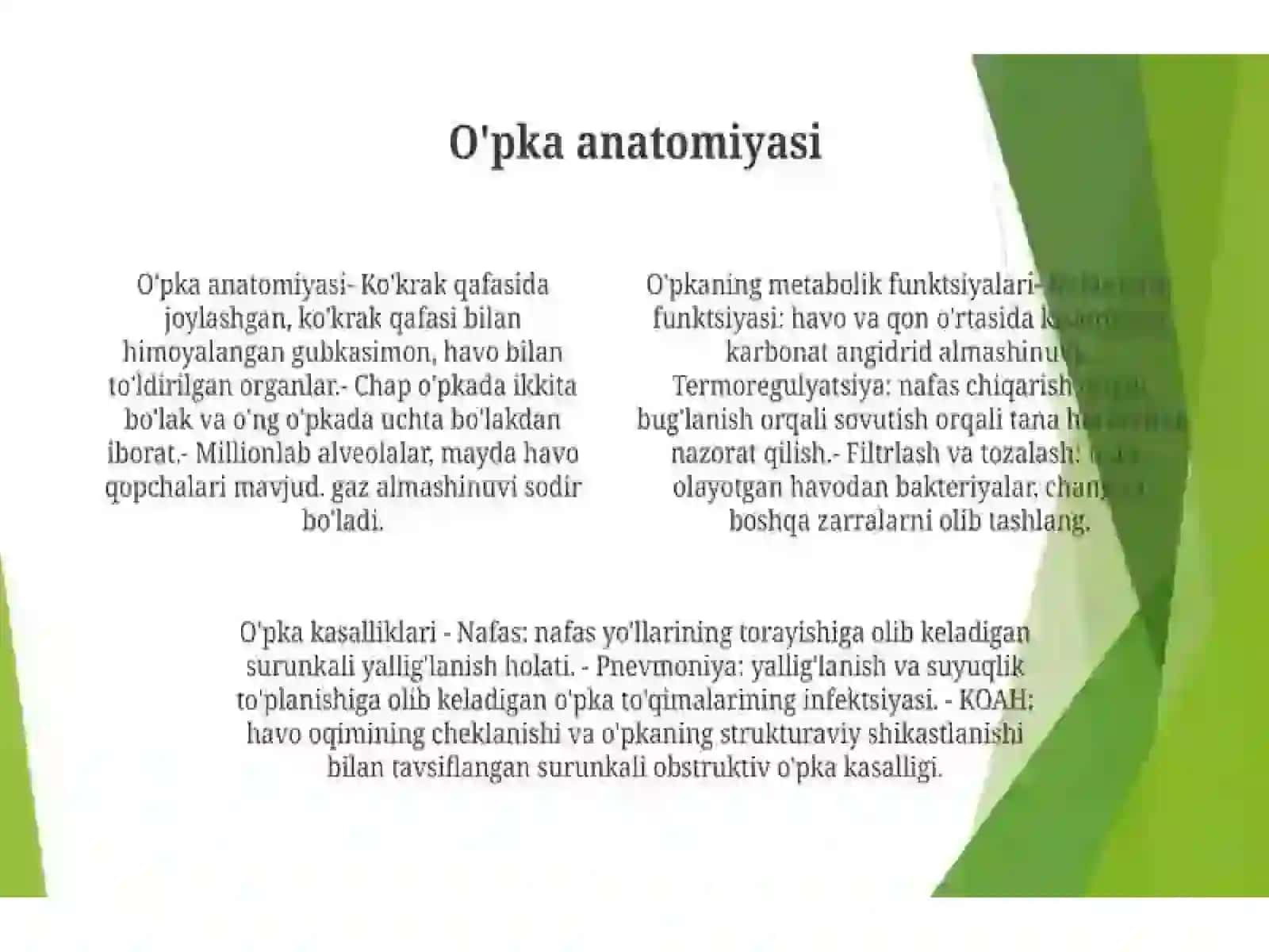 Oʻpkaning metabolik funksiyalari va ularning buzilishlari 4