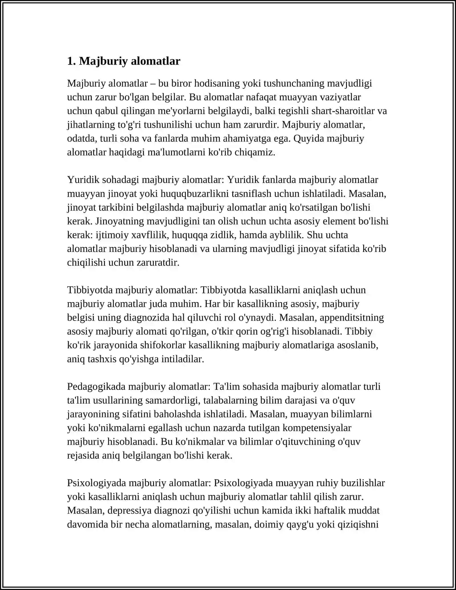 MAJBURIY, QOʻSHIMCHA,IXTIYORIY ALOMATLAR. PSIXOPATOLOGIYADA SINDROM TUSHUNCHASI. KENGAYTIRILGAN VA ABORTIV SINDROMLAR 4