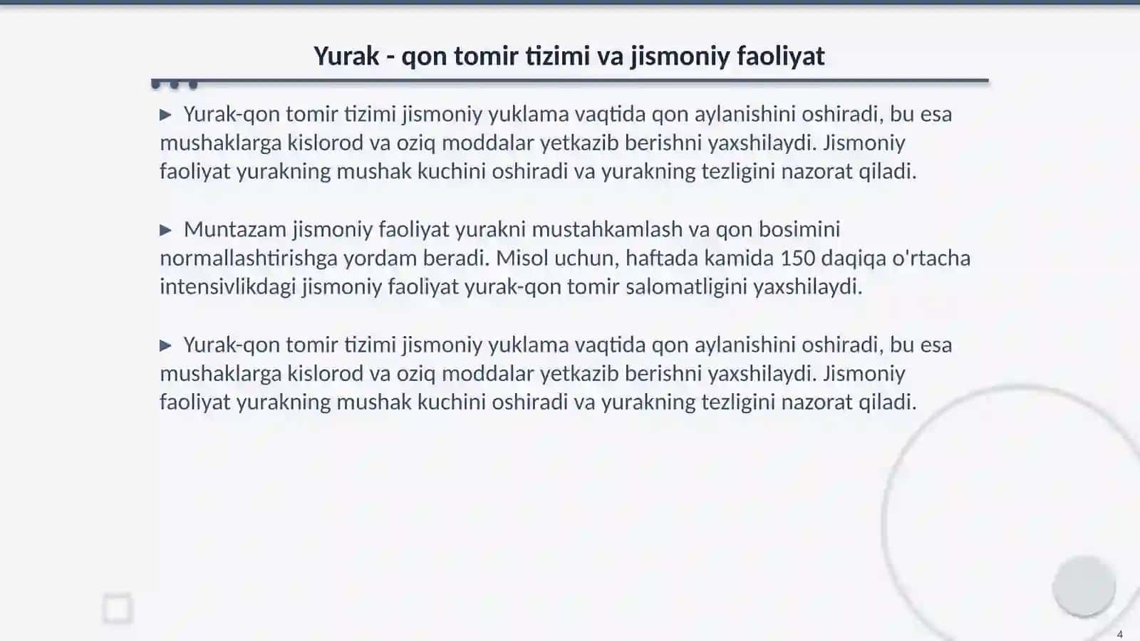 Jismoniy yuklamaning yurak - qon tomir va nafas tizimi faoliyatiga ta’sirini o’rganish 4