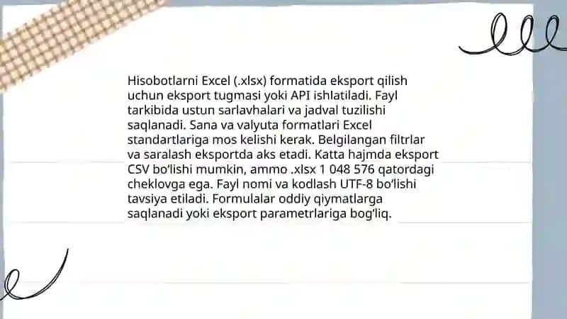 Hisobotlar malumotlarni eksport qlsh 4