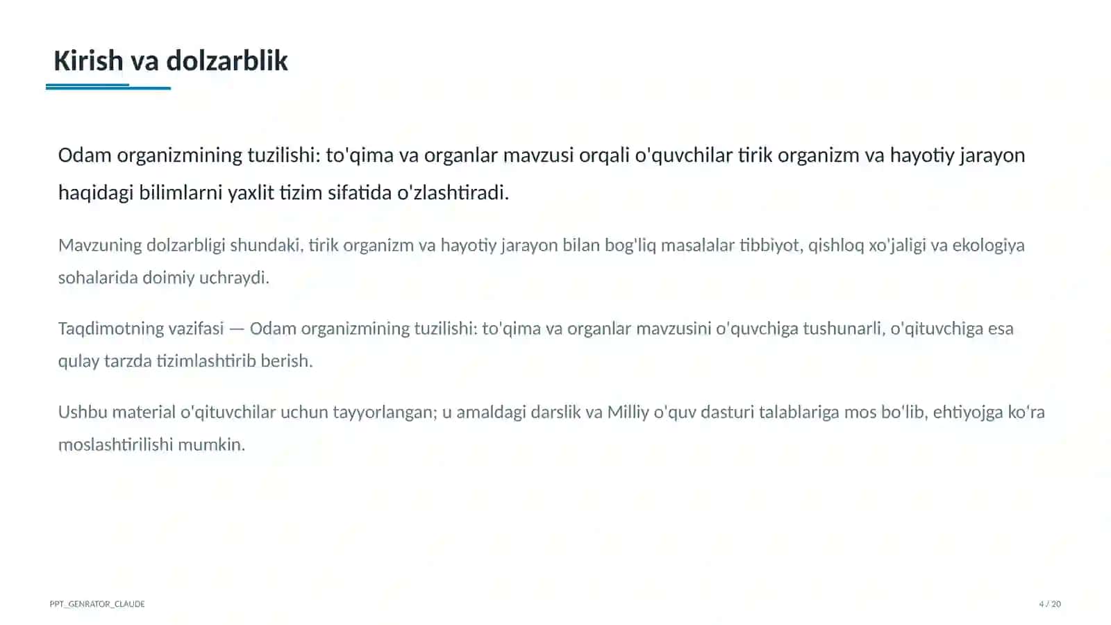 Odam organizmining tuzilishi: to'qima va organlar (8-sinf) 4