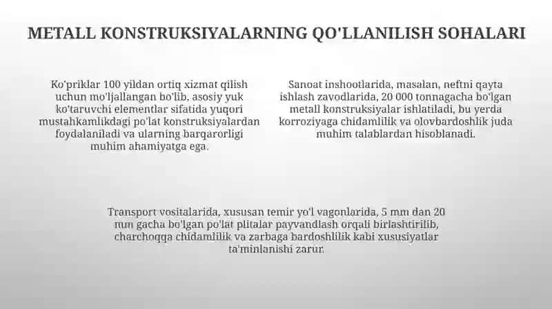Metall konstruksiyalarni qõllanilish sohalari va loyihalashda qõyiladigan talablar 4