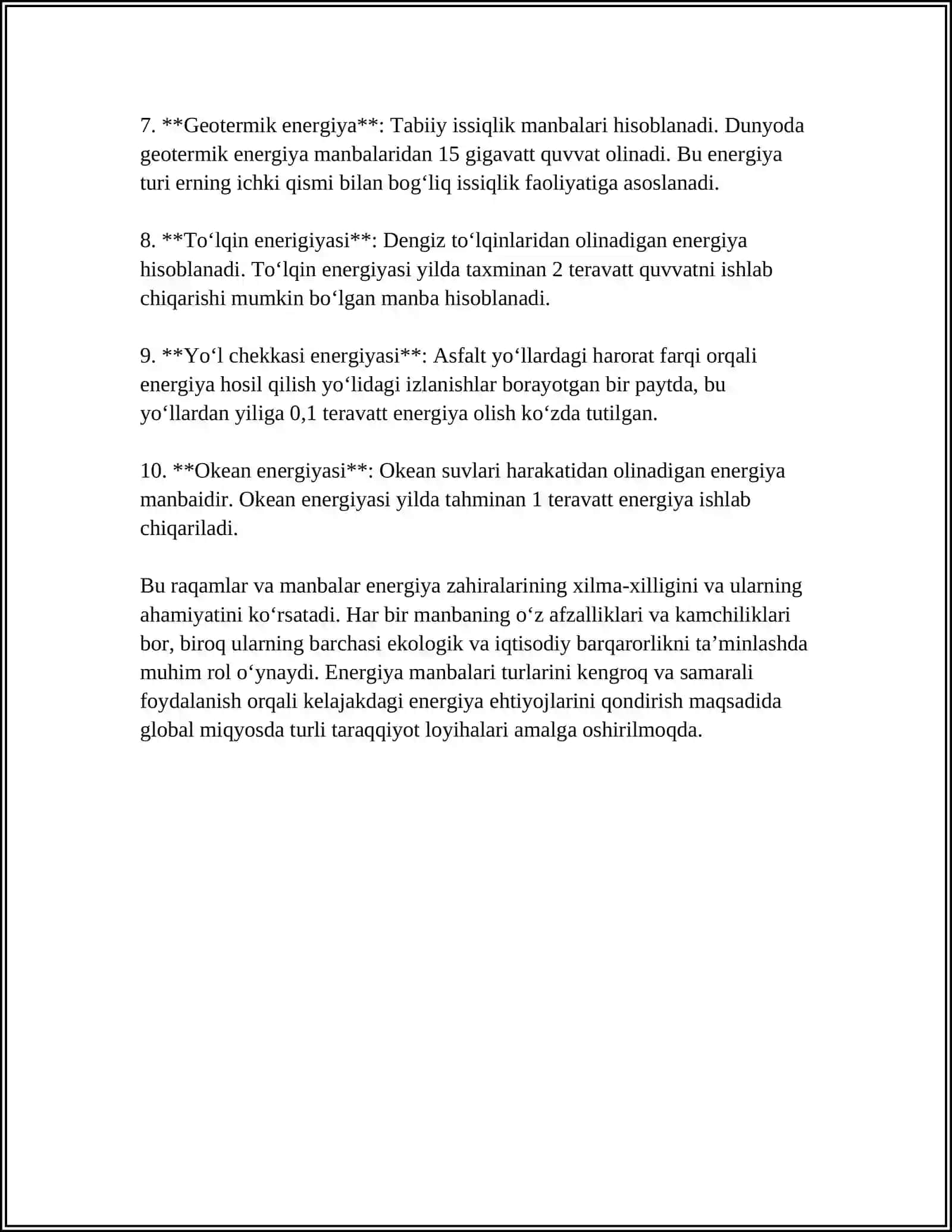 ENERGIYA ZAHIRALARINING ISTEʼMOLI VA ULARDAN TEJAMKORLIK BILAN FOYDALANISH SOHALARI 4