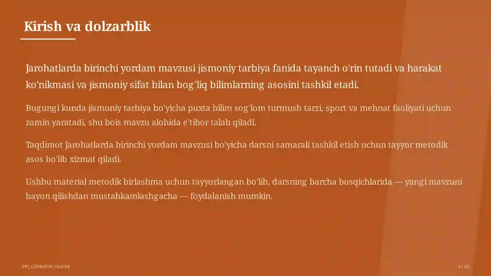 Jarohatlarda birinchi yordam (9-sinf) 4