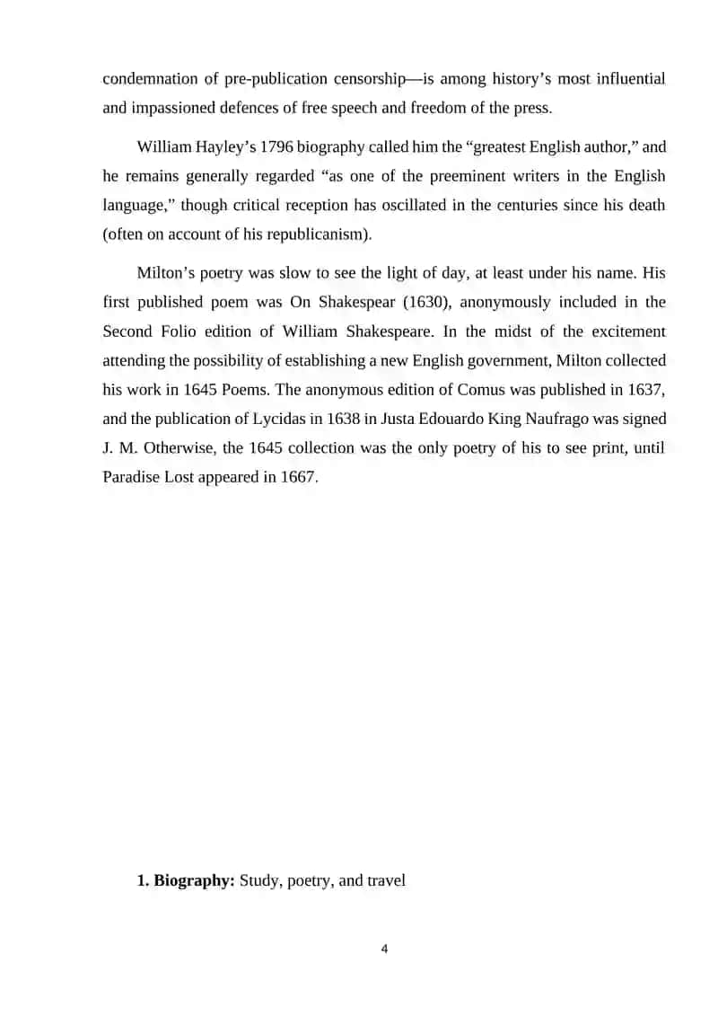 Course Work on John Milton 4