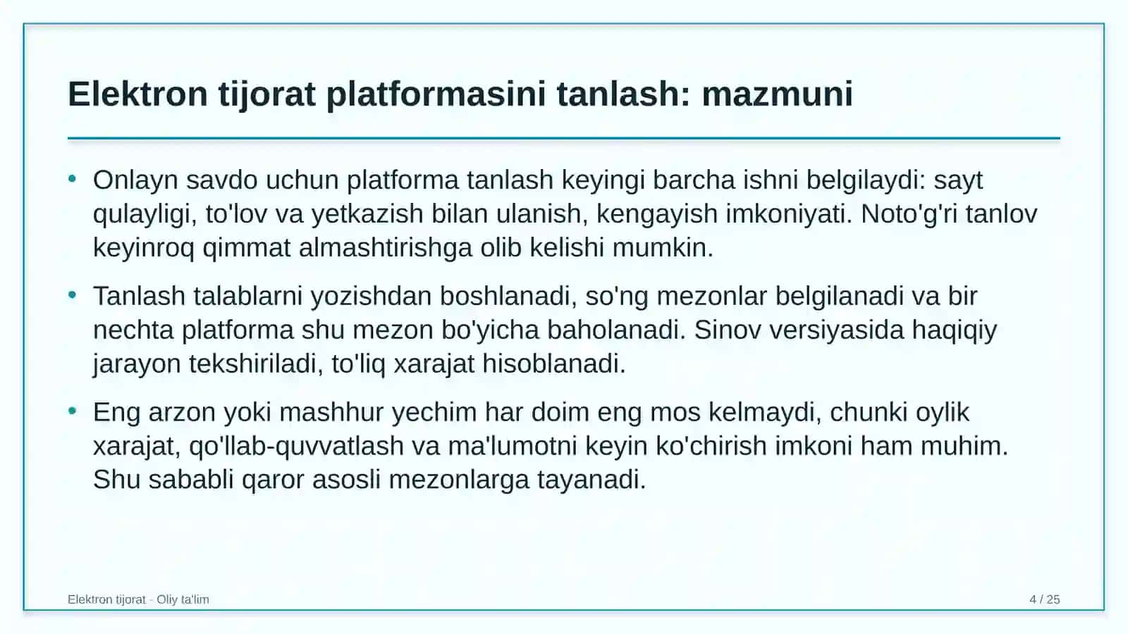 Avtobus parklarida elektron tijorat platformasini tanlash 4