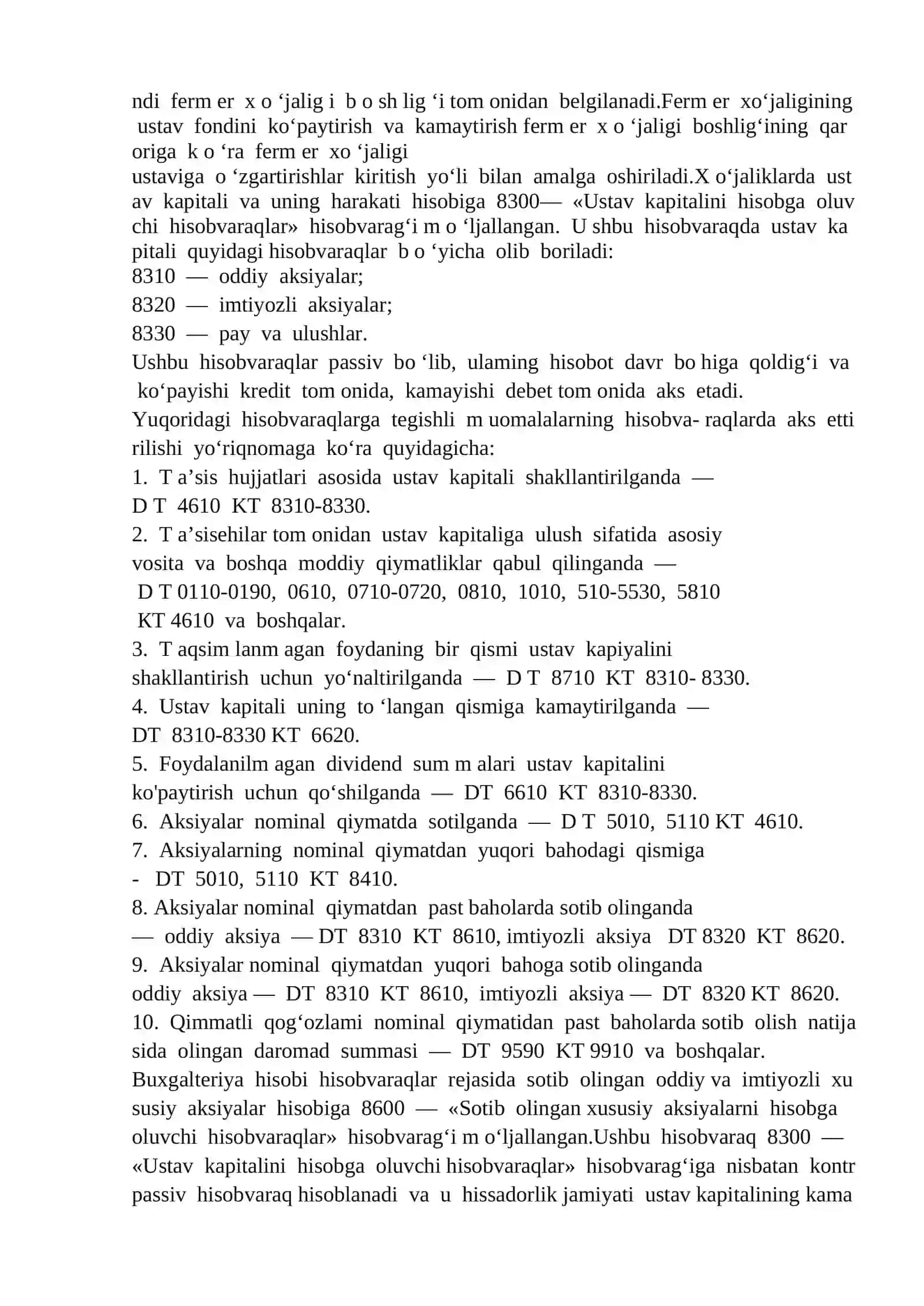 Xususiy kapital hisobini tashkil etish va uning vazifalari. Qo‘shilgan kapital va zaxira kapitalini shakllantirish va ishlatilishini hisobga olish 4