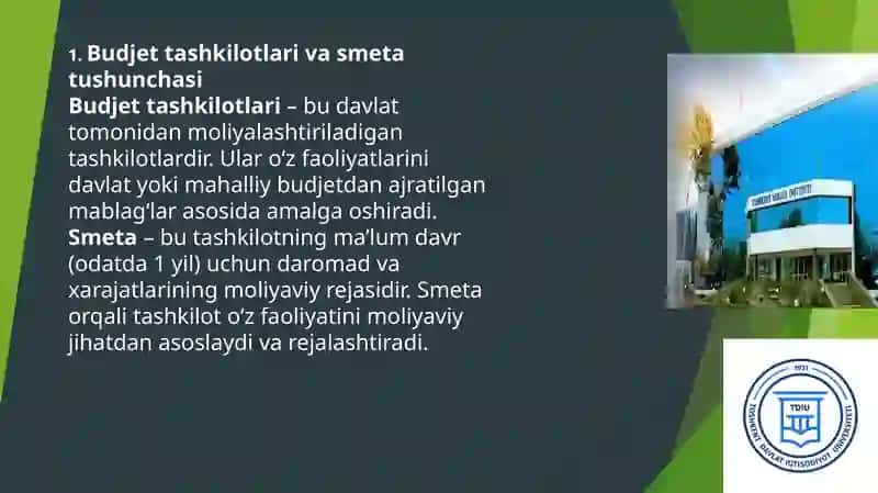 BUDJET TASHKILOTLARIDA SMETALAR TARKIBI VA ULARNI SHAKILLANTIRISHNING XUSUSIYATLARI. 4