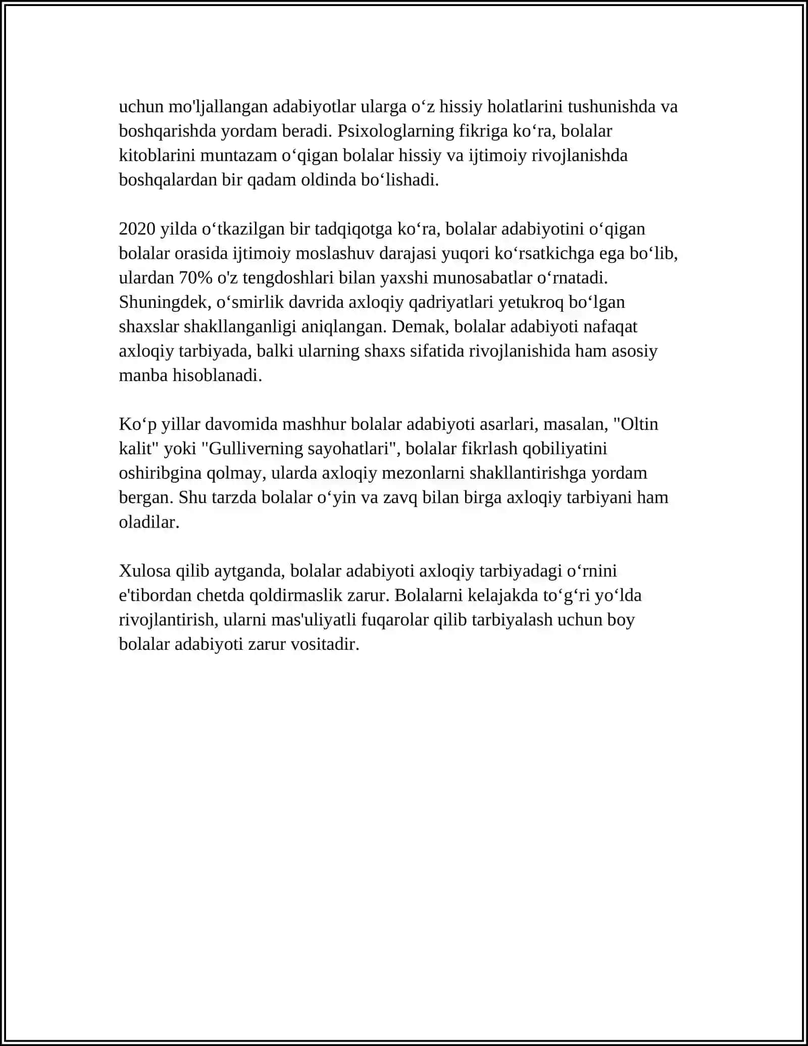 MAKTABGACHA YOSHDAGI BOLALARNI BADIIY ADABIYOT ORQALI AXLOQIY SIFATLARINI TARBIYALASH 4
