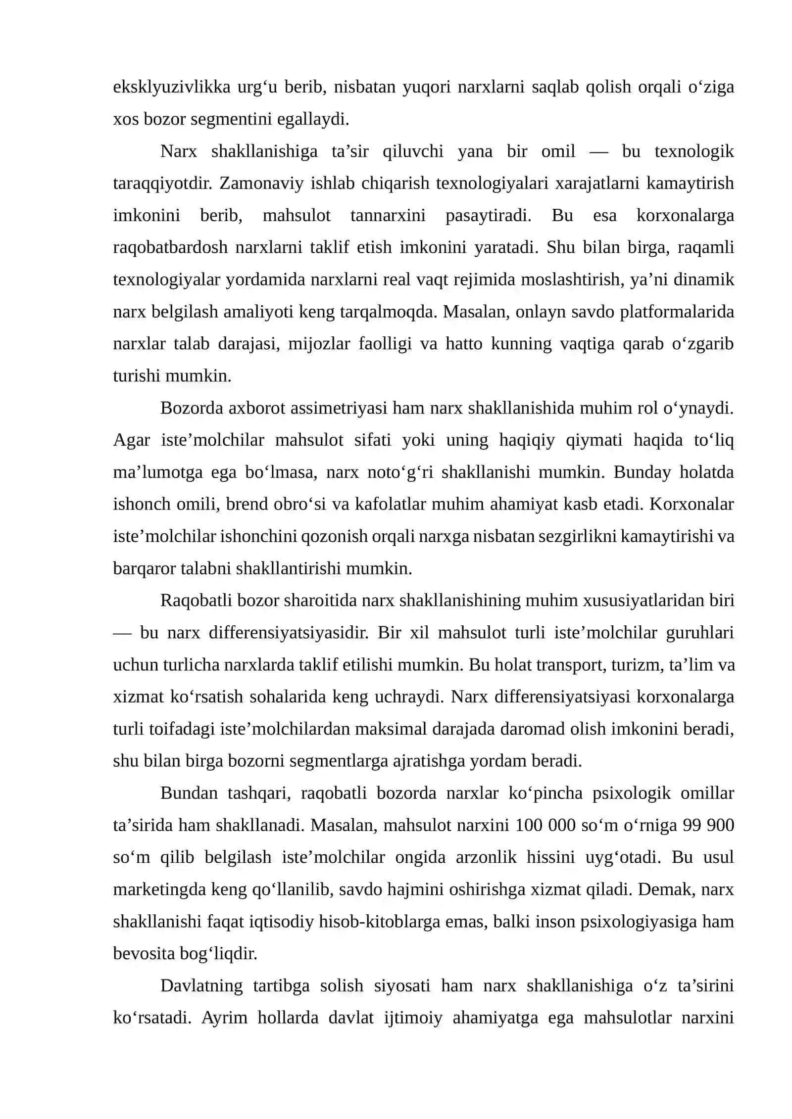 Raqobatli bozor sharoitida narx shakllanishi 4