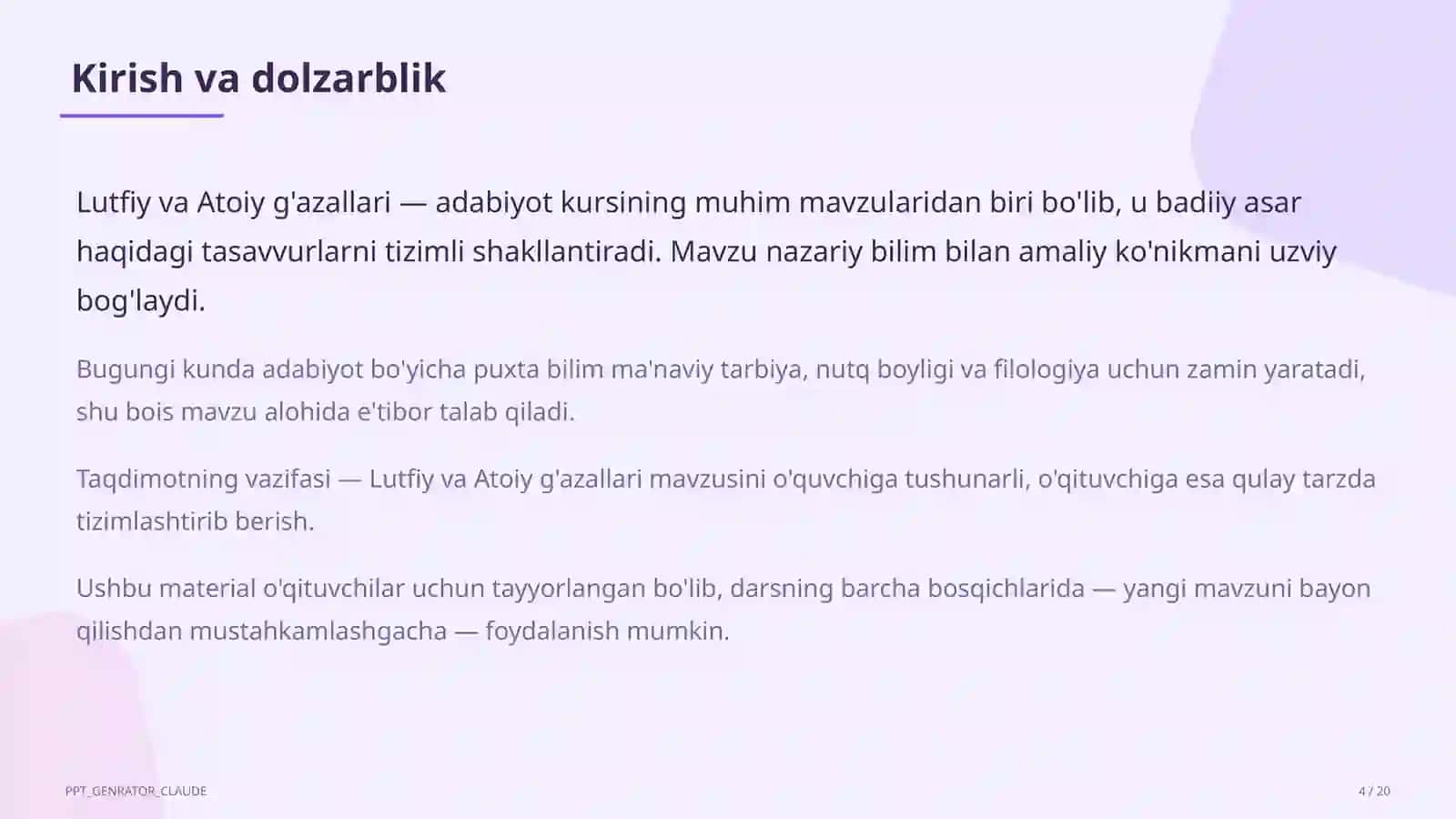 Lutfiy va Atoiy g'azallari (10-sinf) 4