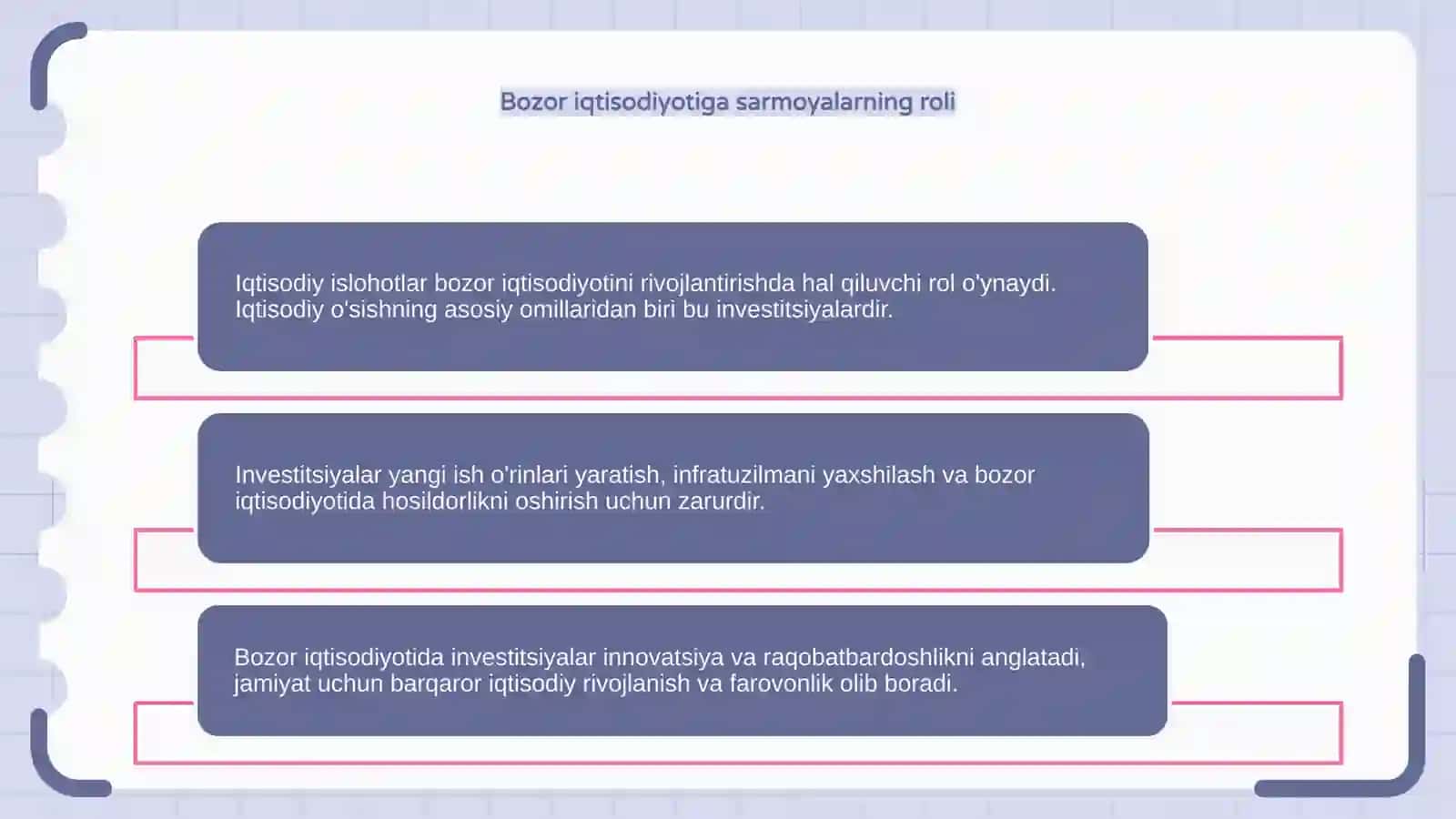 Iqtisodiy islohotlar. Investitsiyalarning bozor iqtisodiyotidagi ahamiyati 4