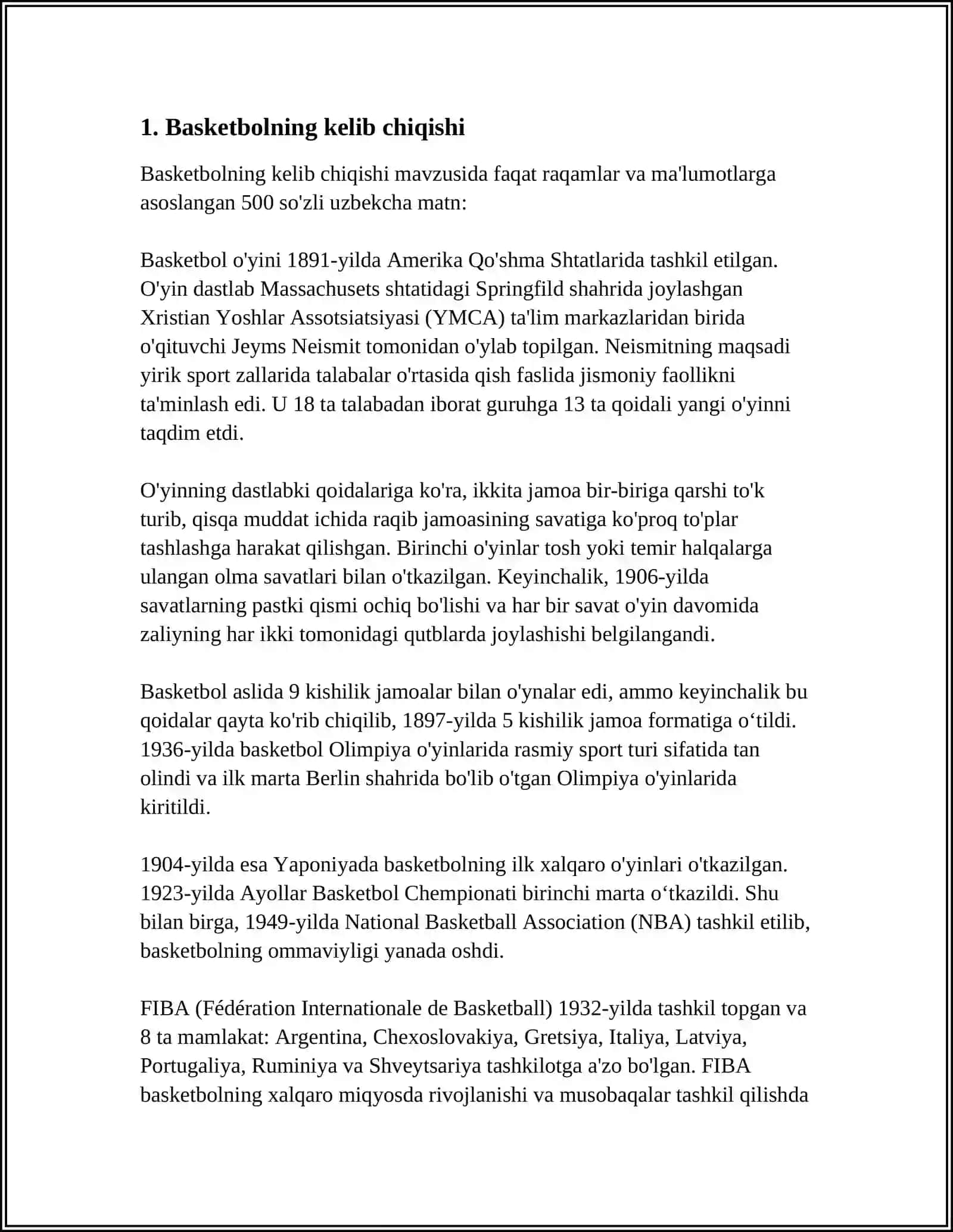 BASKETBOL TARIXINING KELIB CHIQISHI VA RIVOJLANISH TARIXI 4
