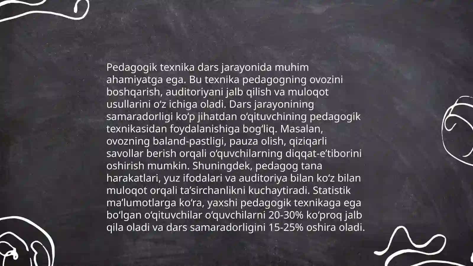 Pedagogik texnika haqida tushuncha, pedagogik texnikani shakllantirish metodikasi,nutq texnikasi va madaniyati 4