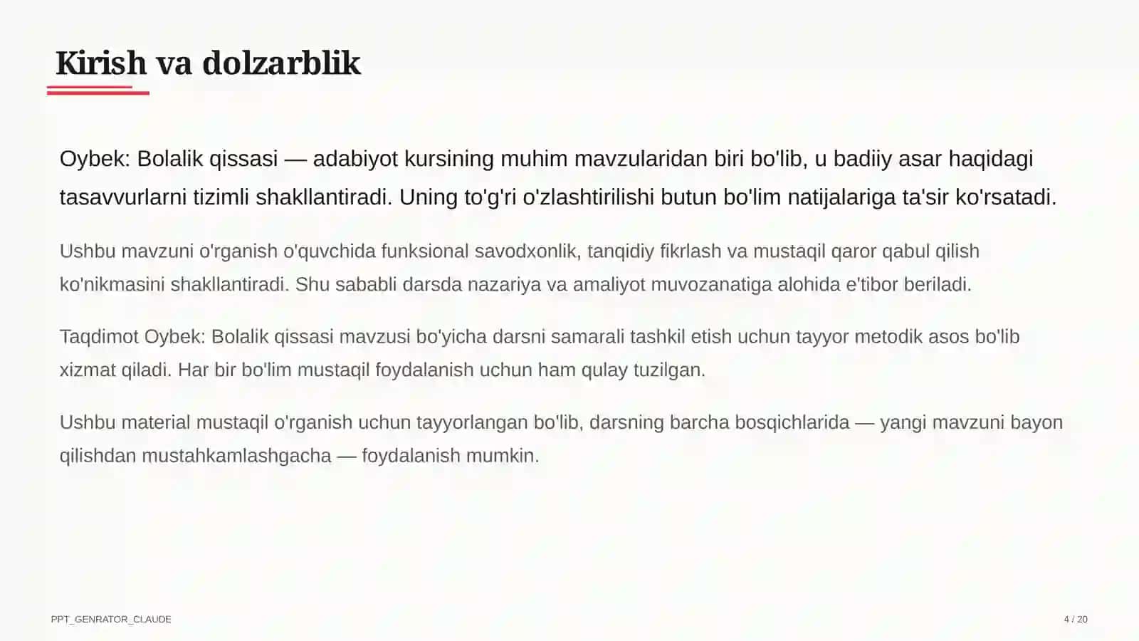 Oybek: Bolalik qissasi (6-sinf) 4