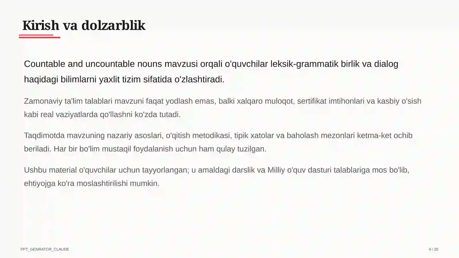Countable and uncountable nouns (5-sinf) 4