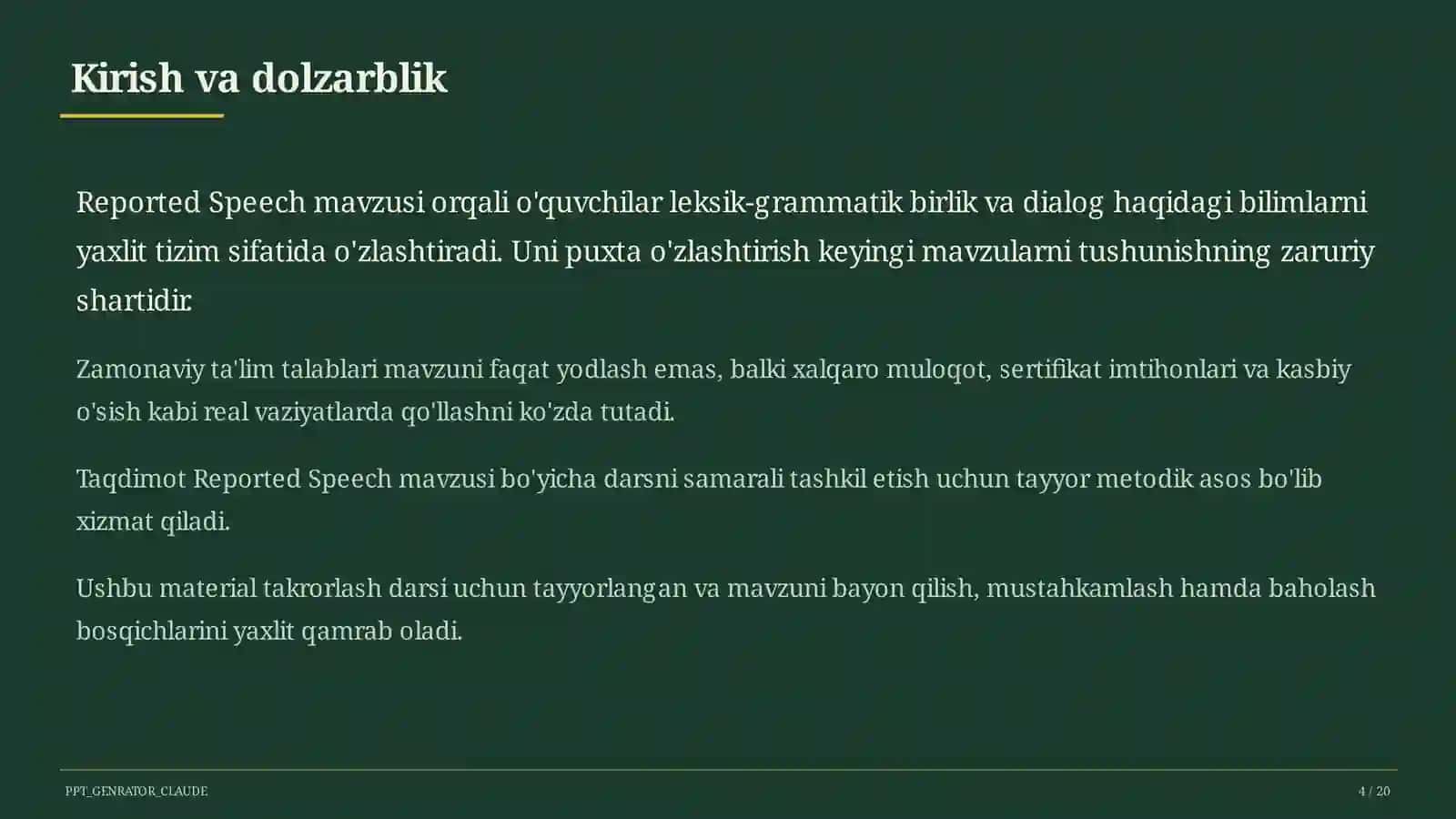 Ta'limiy maqsad: Reported Speech (9-sinf) 4