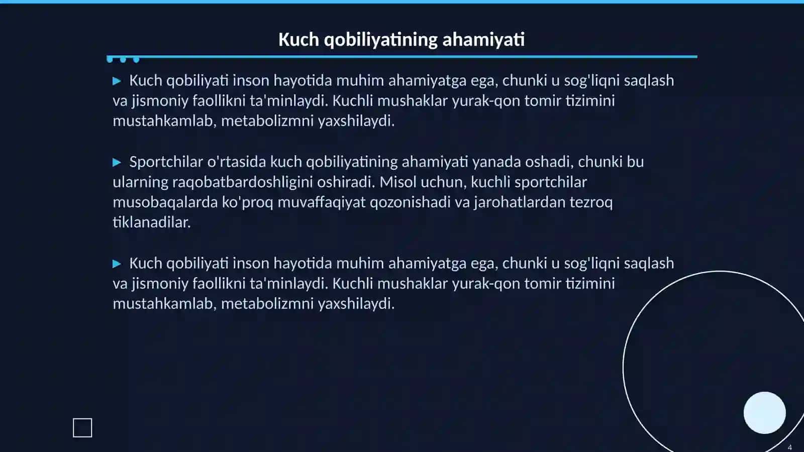 Kuch qobiliyatini tarbiyalash 4
