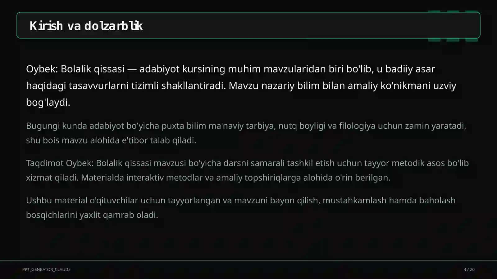 Oybek: Bolalik qissasi (6-sinf) 4