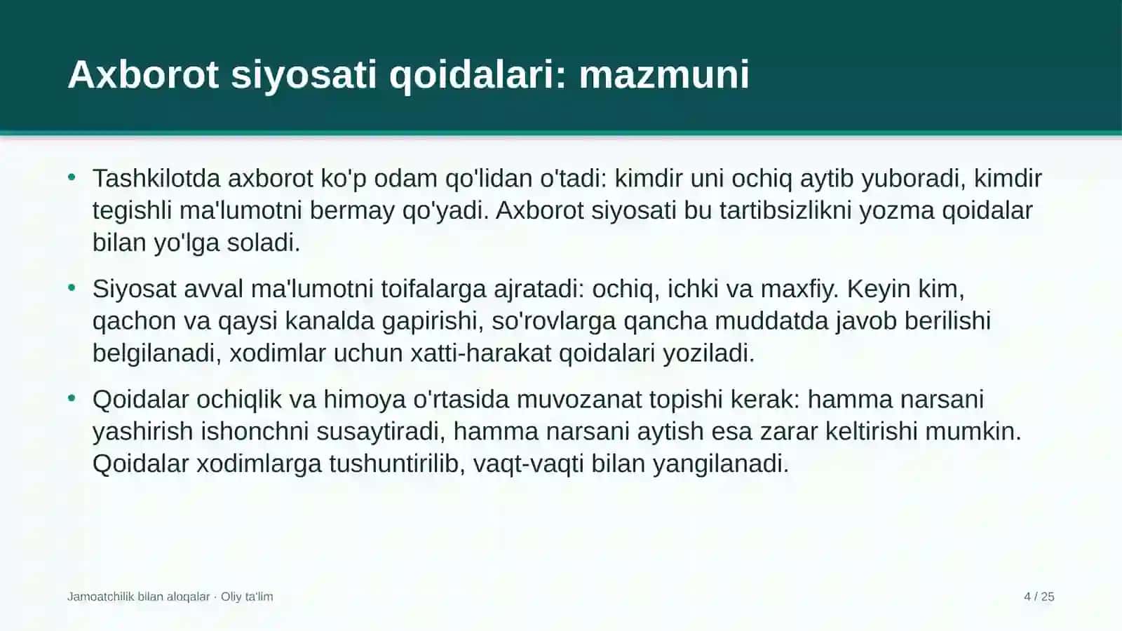filarmoniyalarda axborot siyosati qoidalarini ishlab chiqish 8766 4