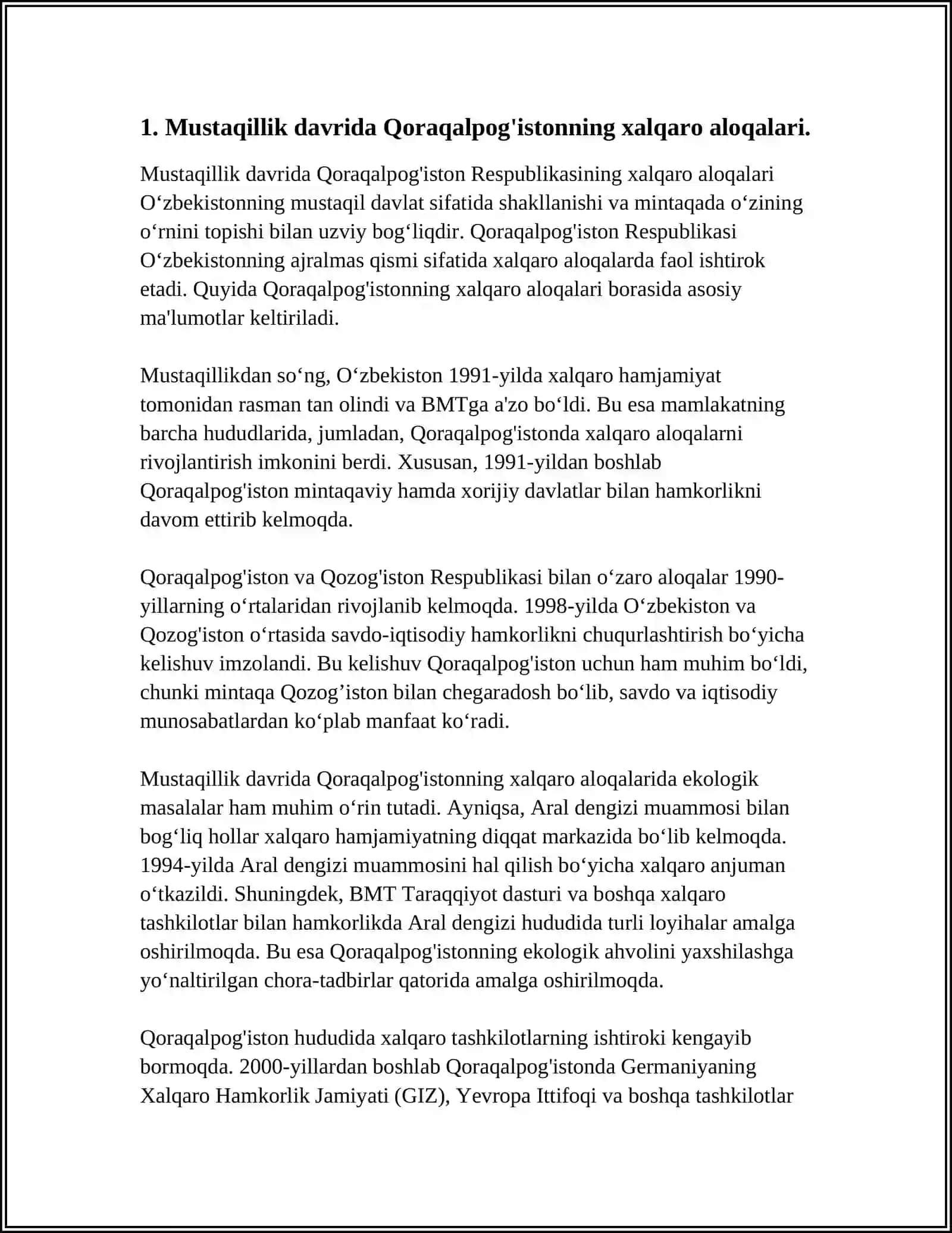 MUSTAQILLIK DAVRIDA QORAQALPOG'ISTONNING CHET EL BILAN ALOQALARI 4