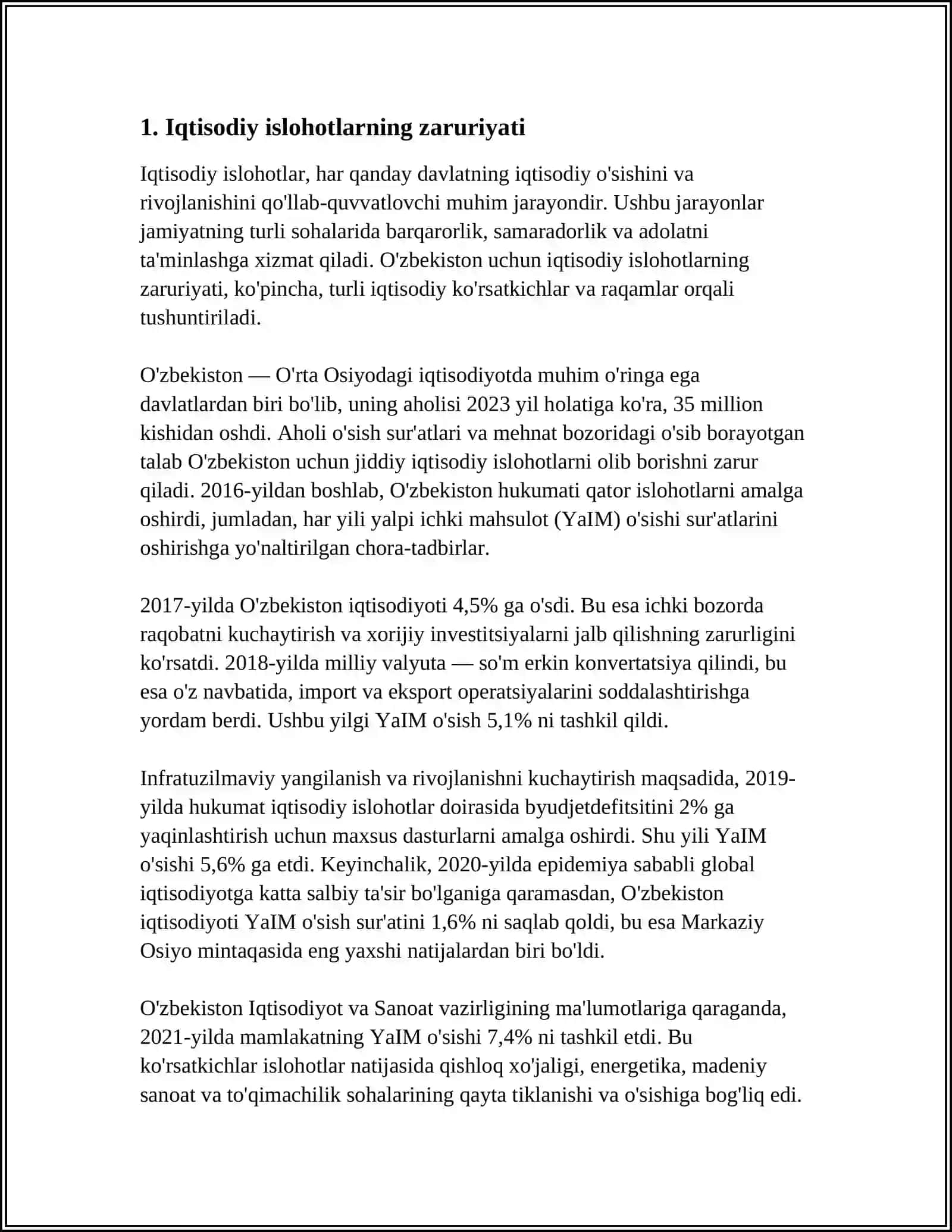 IQTISODIY ISLOHATLAR XUSUSIY MULKCHILIKNING SHAKLLANISHI. OʻZBEKISTONDA BOZOR MUNOSABATLARINING RIVOJLANISHI 4