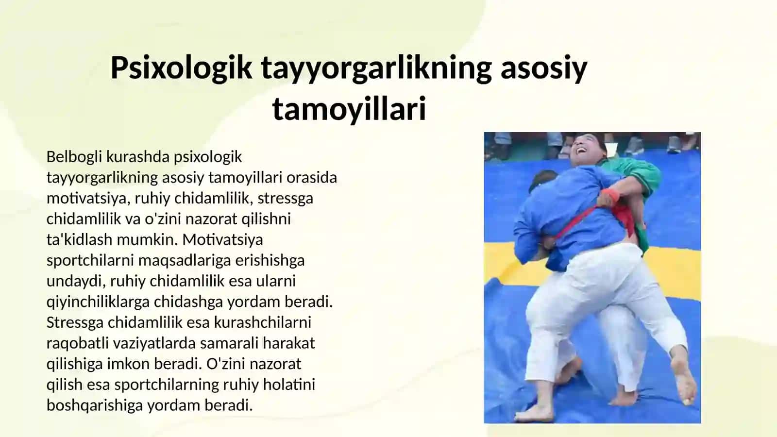 Belbogli kurashda pisxologik tayyorgarligi Nazariy asoslari 4