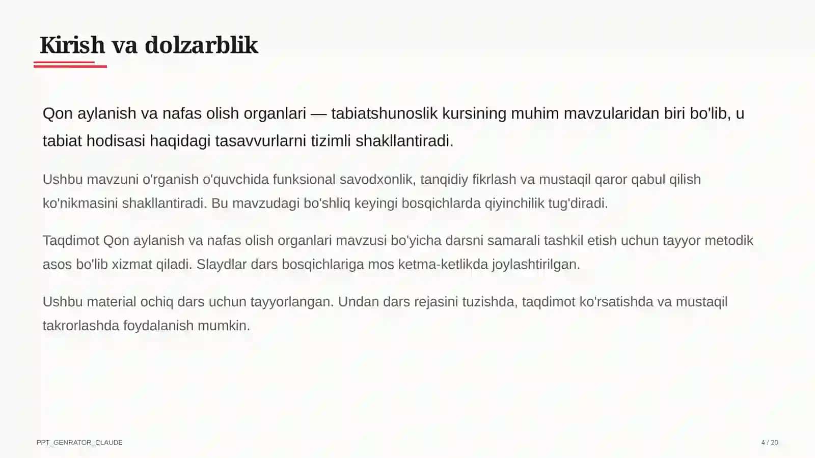 Qon aylanish va nafas olish organlari (4-sinf) 4