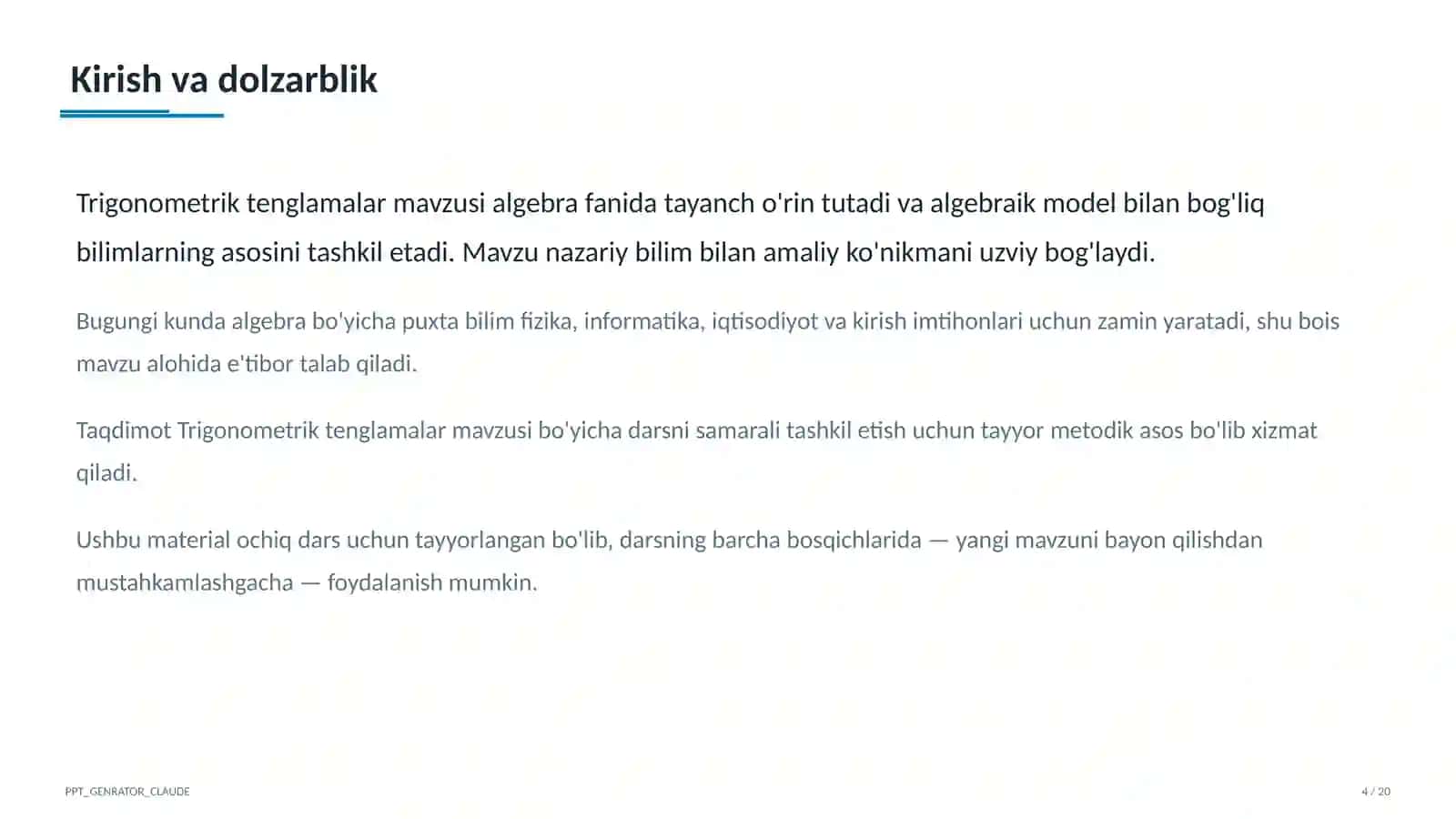 Trigonometrik tenglamalar (10-sinf) 4