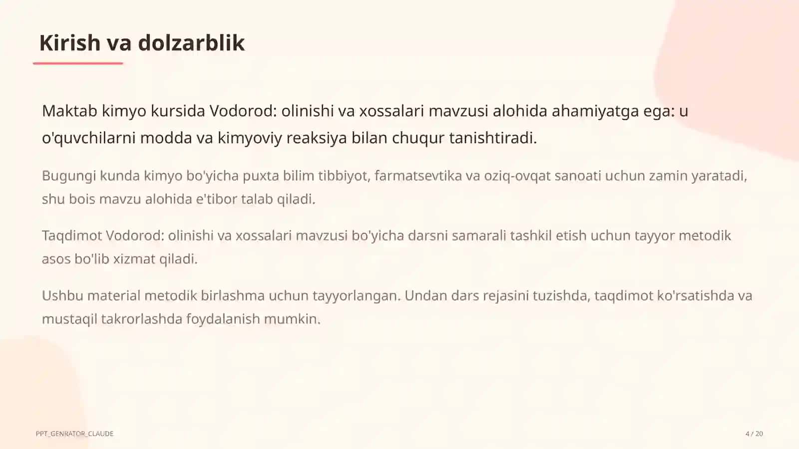 Vodorod: olinishi va xossalari (7-sinf) 4