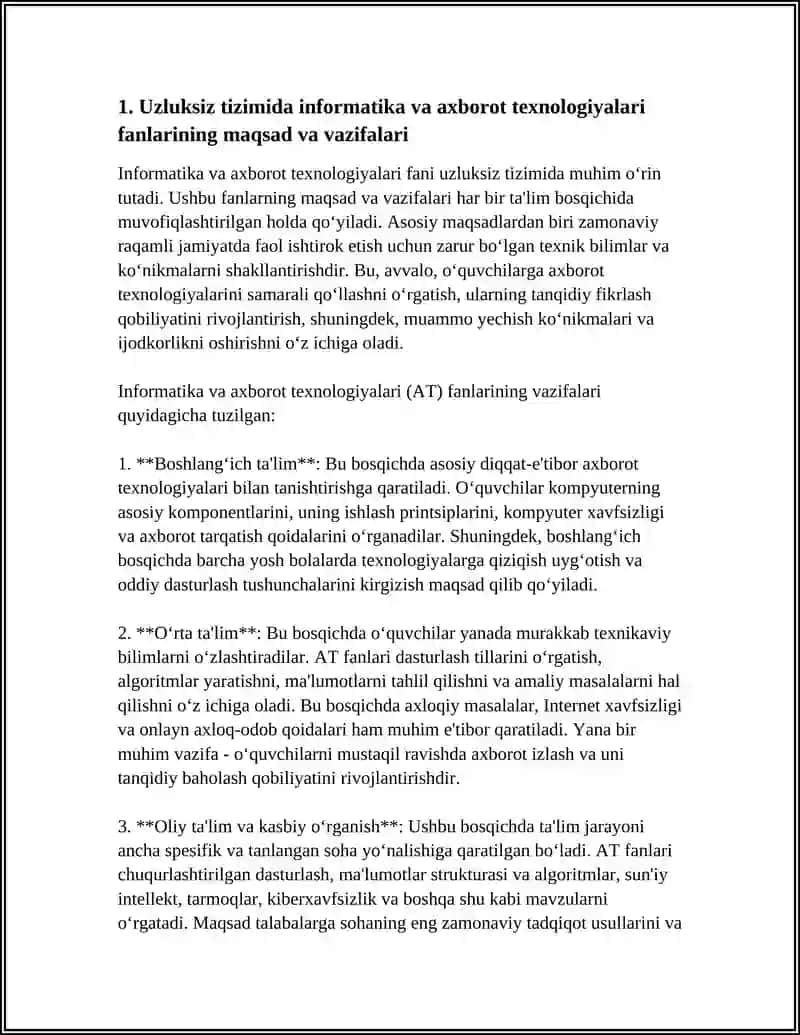 UZLUKSIZ TIZIMIDA INFORMATIKA VA AXBOROT TEXNOLOGIYALARI FANLARINING MAZMUNI 4