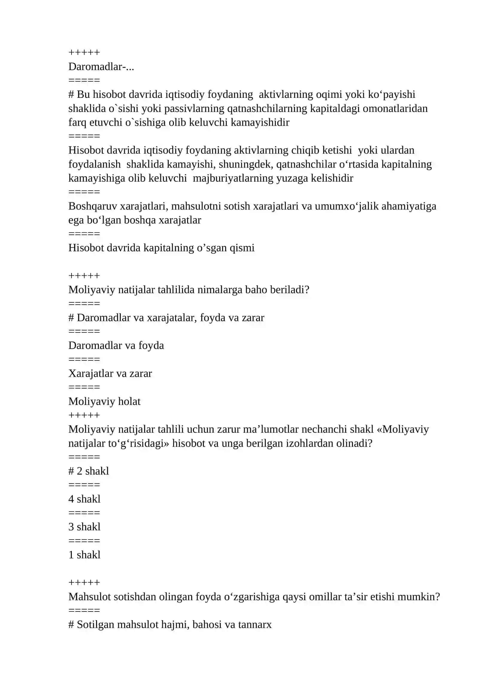 IQTISODIY TAHLIL fanidan YAKUNIY TEST SAVOLLARI 2-MODUL 4