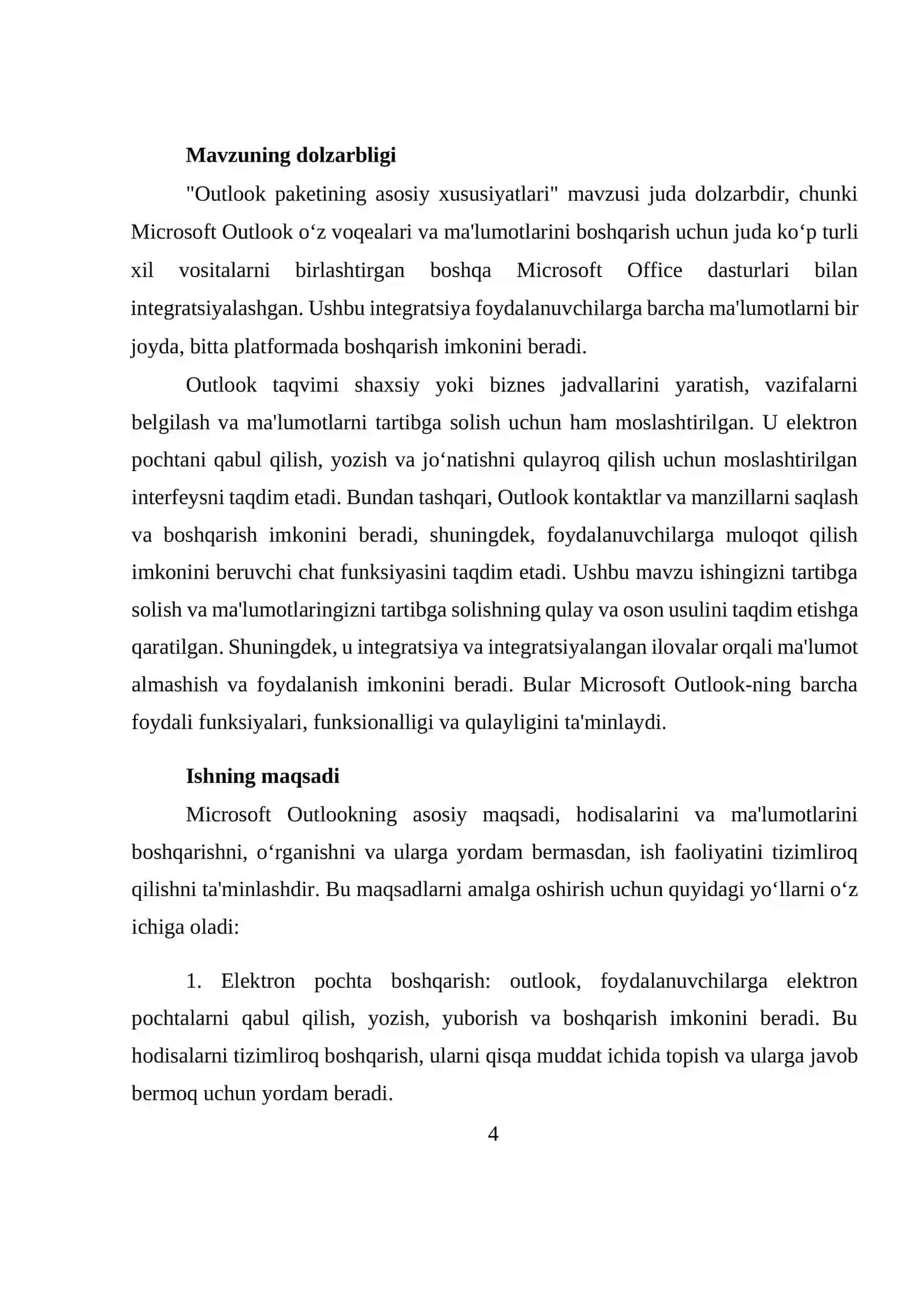 “OUTLOOK PAKETINING ASOSIY FUNKTSIYALARI” 4
