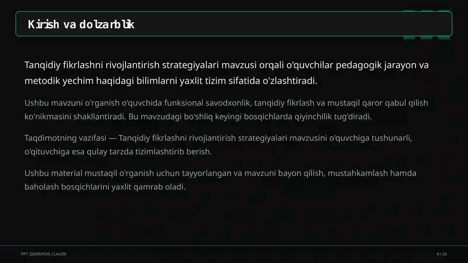Tanqidiy fikrlashni rivojlantirish strategiyalari 4