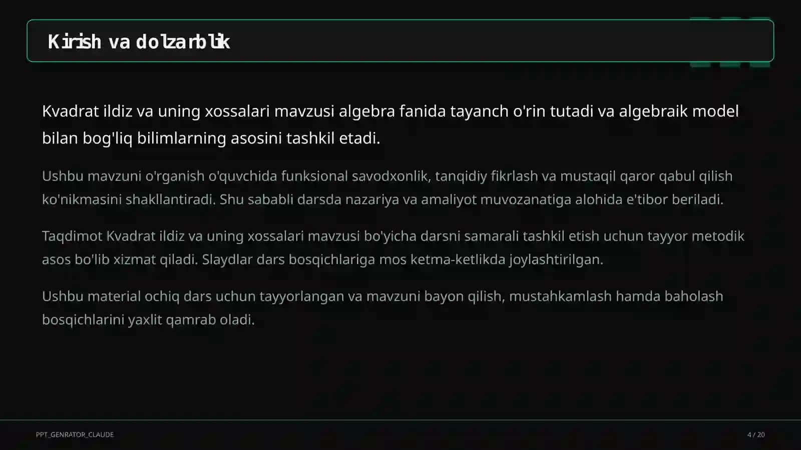 Kvadrat ildiz va uning xossalari (8-sinf) 4
