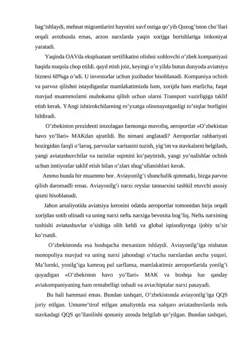 Rеspublikаmizdа аviа vа tеmir yo’l trаnspоrtidа yuk vа yo’lоvchi tаshishdаgi muаmmоlаr 4