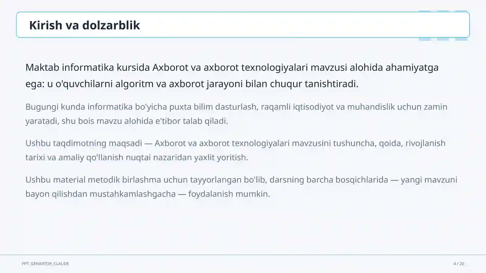 Informatika va axborot texnologiyalari (5–11) — metodik birlashma uchun 4