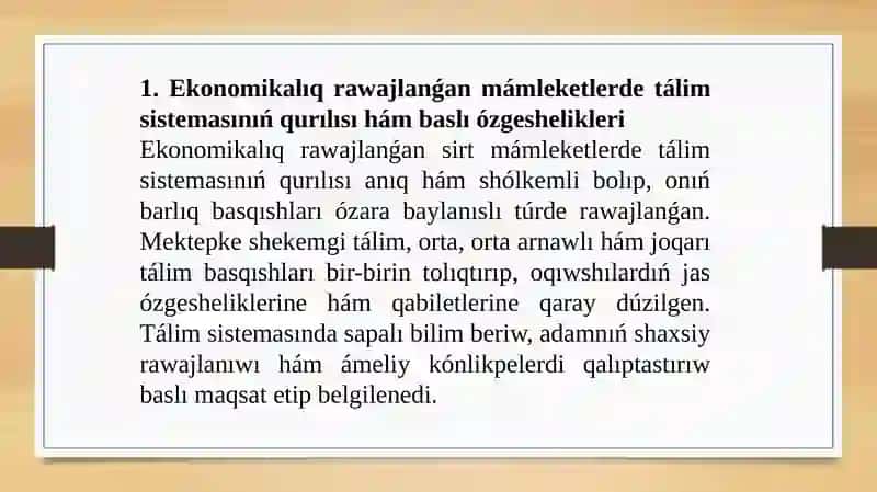 Ekonomikalıq rawajlanǵan sirt mámleketlerde tálim sistemasınıń rawajlanıwı 4