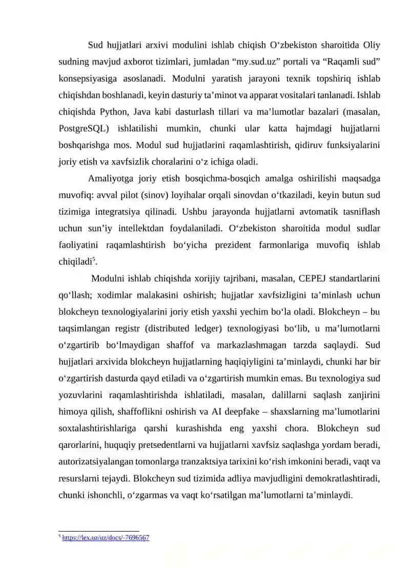 OLIY SUDNING AXBOROT TIZIMLARI NEGIZIDA SUD HUJJATLARI ARXIVI MODULI 4