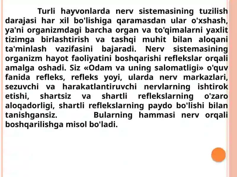 TIRIK ORGANIZMLARDA O'Z-O'ZINI IDORA ETISHORGANLARI: GUMORAL VA NERV SISTEMASI EVOLUTSIYASI 4