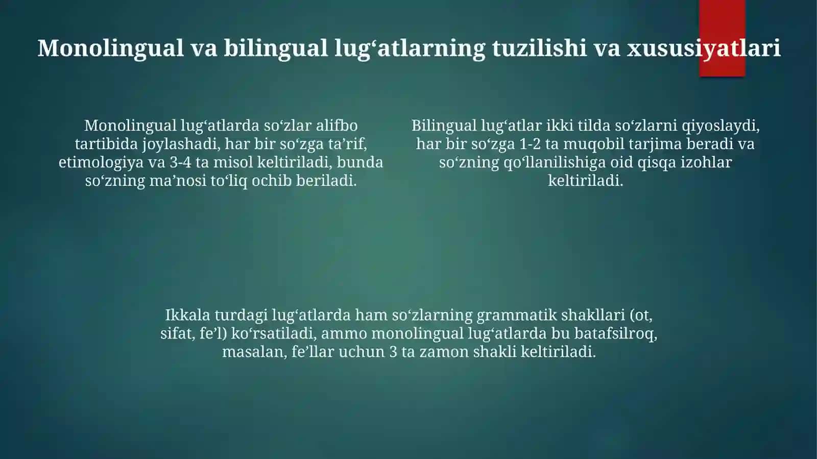 Oʻzbek leksikografiyasi bir tilli va ikki tilli lugatlar bilan tanishish 4
