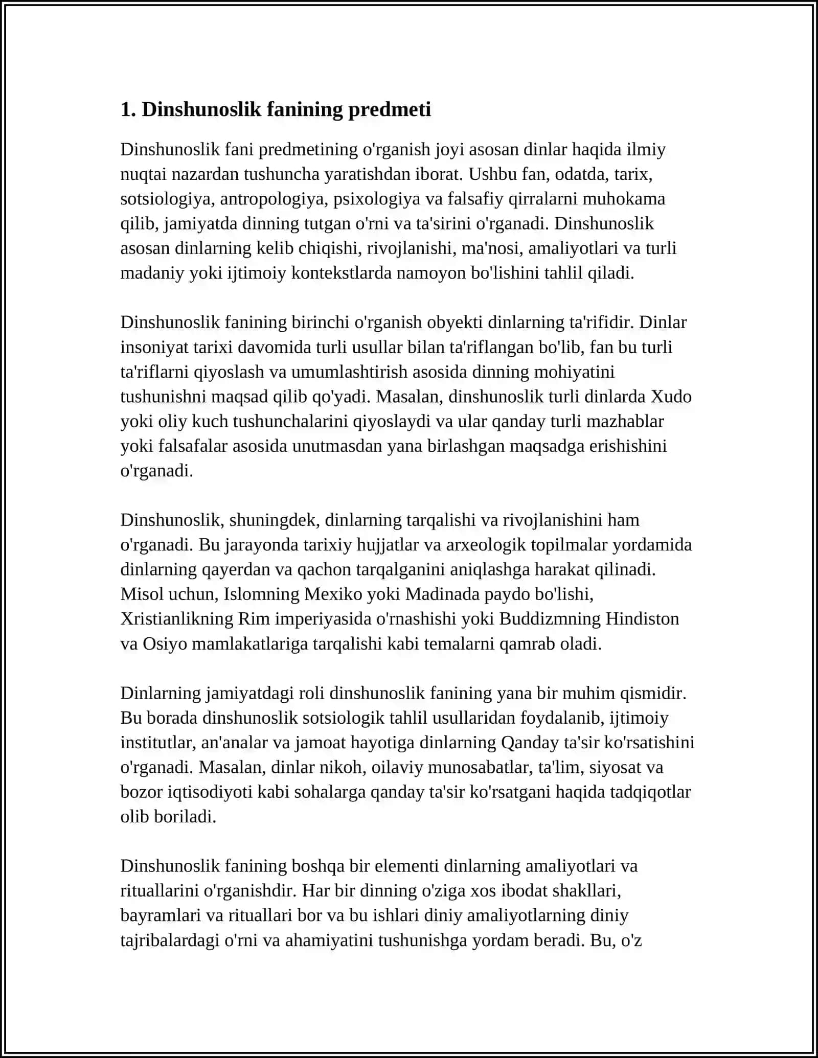 REFERAT - DINSHUNOSLIK FANNING PREDMETI, MAQSAD VA VAZIFALARI 4