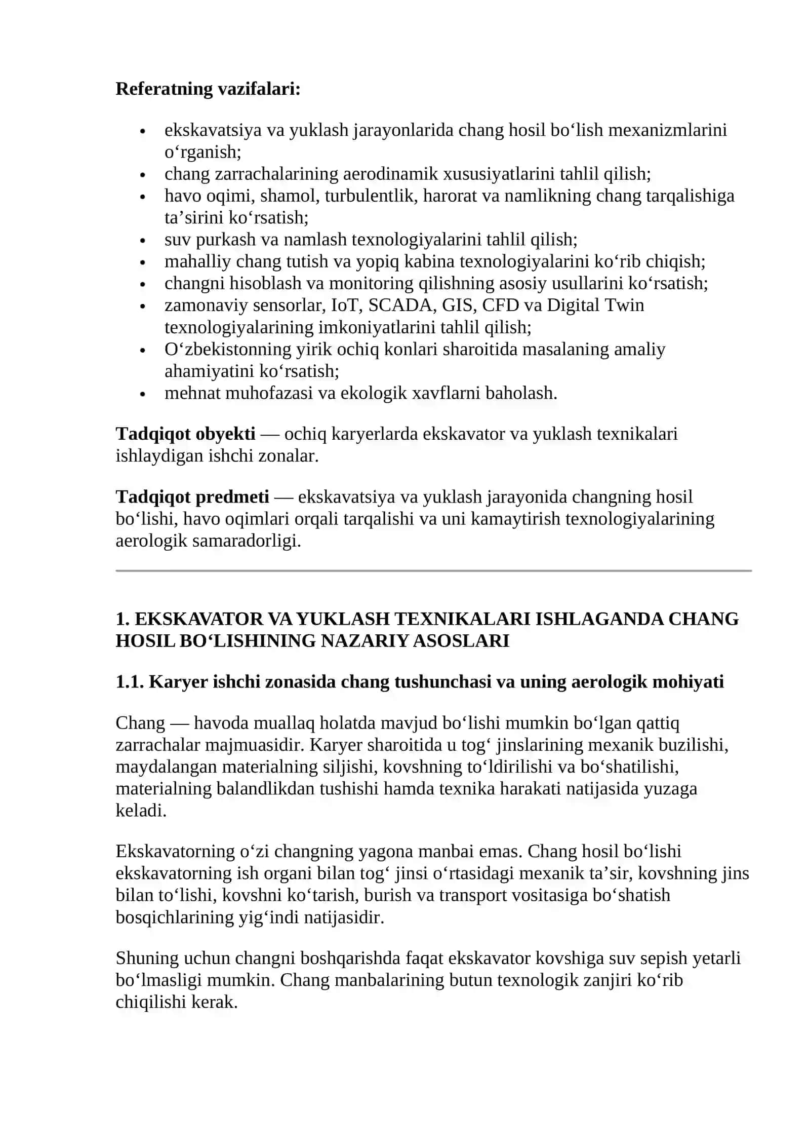 EKSKAVATOR VA YUKLASH TEXNIKALARI ISHLAGANDA CHANG KO‘TARILISHINI BARTARAF ETISH TEXNOLOGIYALARI 4